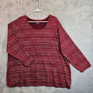 Catherines Womens Long Sleeve Tee Plus Size 2X 22/24W Red Patterned Top stretch